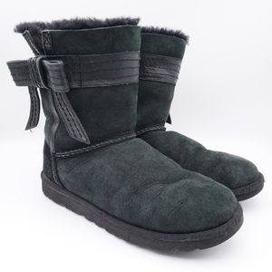 UGG Josette Short Black Suede & Sheepskin Boots